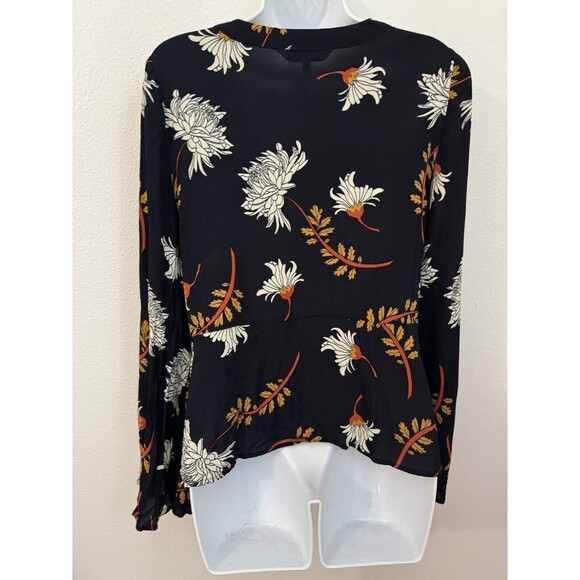 Cupcakes and Cashmere Blouse Floral Navy Blue V Neck Bell Sleeve Office Size M - Picture 4 of 6